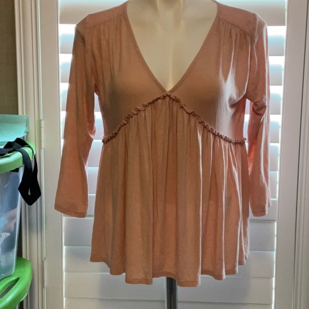 Copper Key Orange Flutter Sleeve Ruffled Blouse